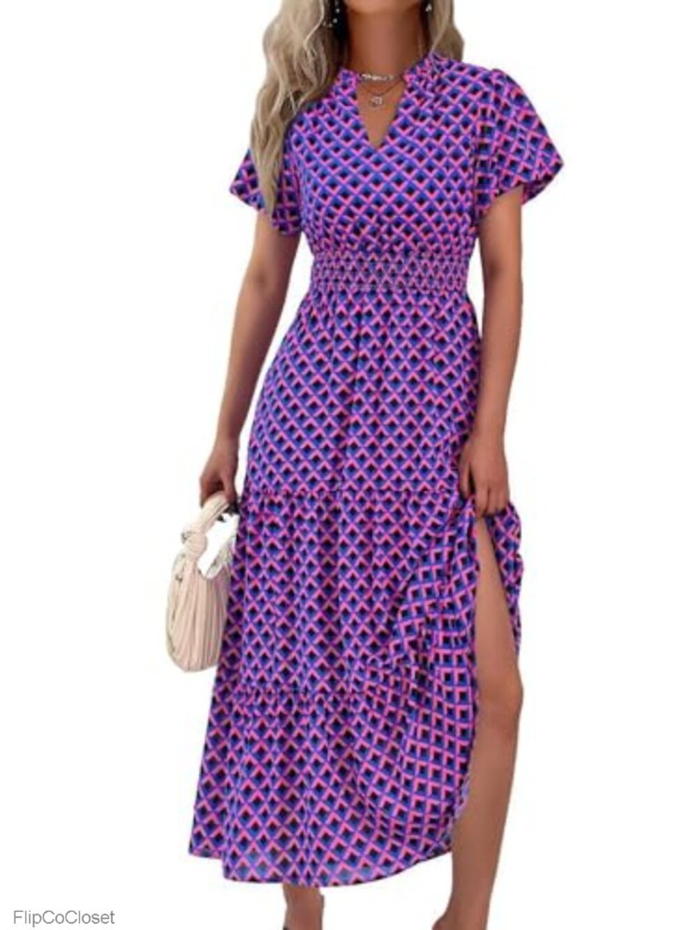 Floral Boho Maxi Dress with Puff Sleeves Smocked Waist Lightweight Summer Casual